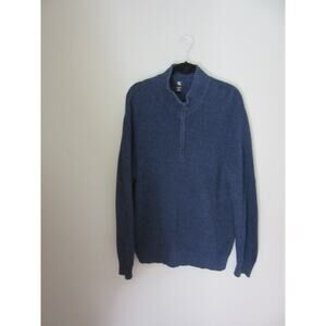 CALVIN KLEIN Men's 1/4 Zip Sweater Knitted Mock Neck Cotton Blue XLarge